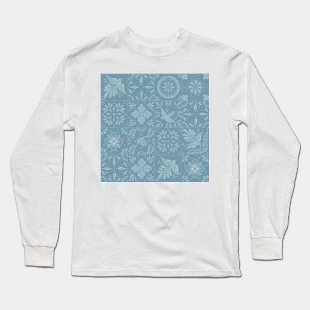 Blue Pastel Talavera Tile Pattern by Akbaly Long Sleeve T-Shirt by Akbaly